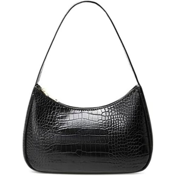 Handbags - Women Crocodile Black Imported Polyester Leather Zipper Closure Tote Handbag